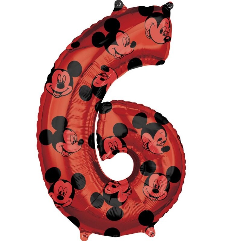 Balon Folie Figurina Mickey Mouse Forever Cifra 6 rosu- 66 cm, Amscan 41707, 1 buc