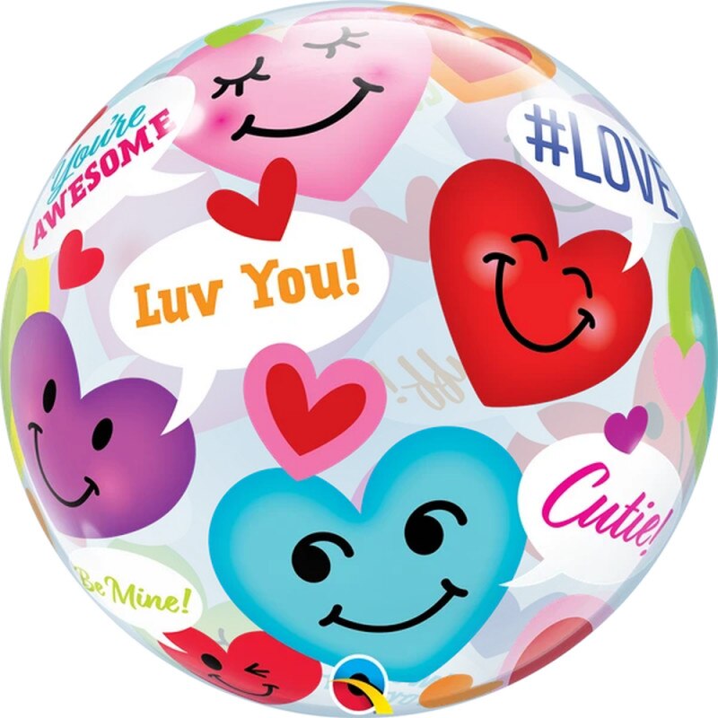 Balon Bubble Conversation Smiley Hearts 22''/ 56 cm, Qualatex 78466