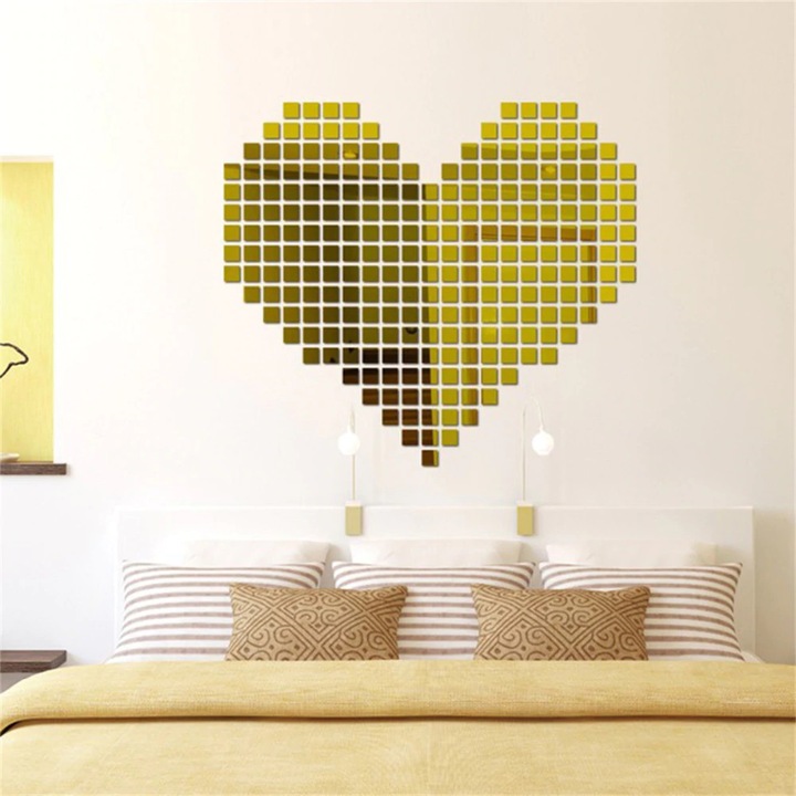 MyStyle Luxury Home Square Design tükör szett, 4/4 cm - akril dekoratív tükrök, arany, 100 db