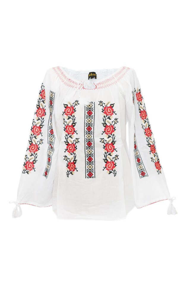 Bluza dama tip ie, brodata traditional, Alb, dae6604, XL INTL