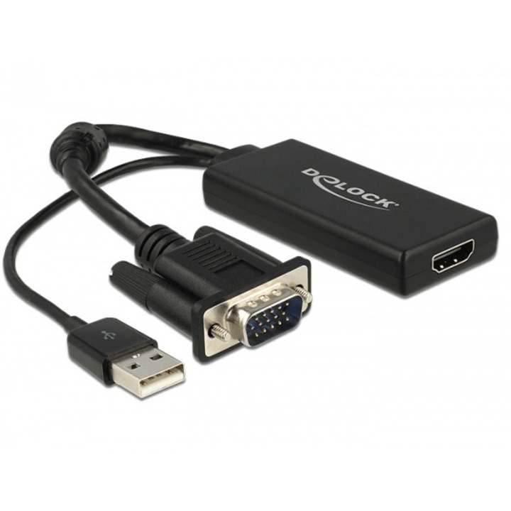 Convertor VGA la HDMI cu Audio Negru, Delock 62668
