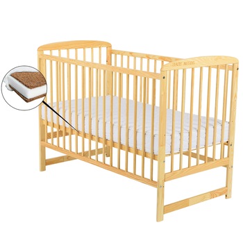Patut din lemn, BabyNeeds, Ola, 120x60 cm, Natur + Saltea 10 cm Patut din lemn, BabyNeeds, Ola, 120x60 cm, Natur + Saltea 10 cm