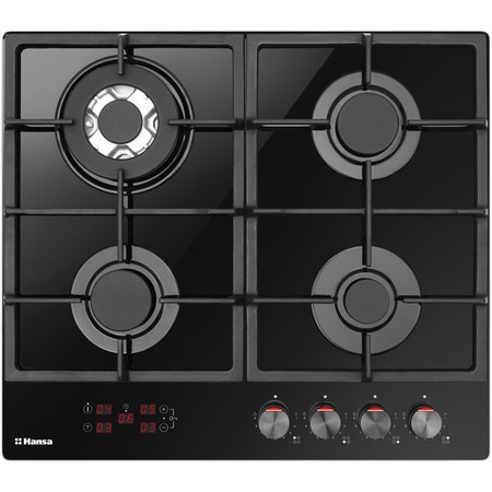 Plita incorporabila Hansa BHKS651599, Gaz, 4 Arzatoare, Arzator wok, Aprindere electrica, Negru