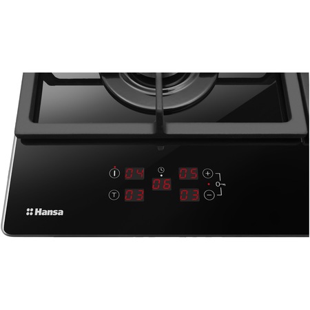 Plita incorporabila Hansa BHKS651599, Gaz, 4 Arzatoare, Arzator wok, Aprindere electrica, Negru