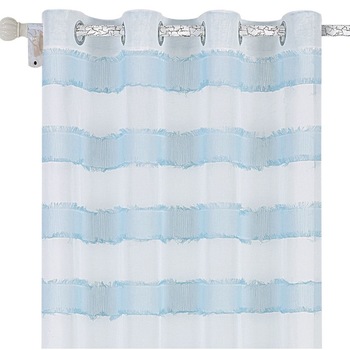 Perdea Zola®, alba cu dungi bleu, prindere cu inele tip capsa, dimensiune 140x250cm Perdea Zola®, alba cu dungi bleu, prindere cu inele tip capsa, dimensiune 140x250cm