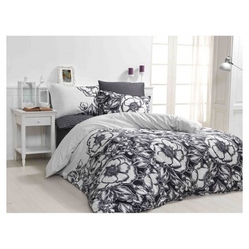 Lenjerie de pat dublu 6 piese satin de lux, Bahar Home, Marjorie Black Lenjerie de pat dublu 6 piese satin de lux, Bahar Home, Marjorie Black