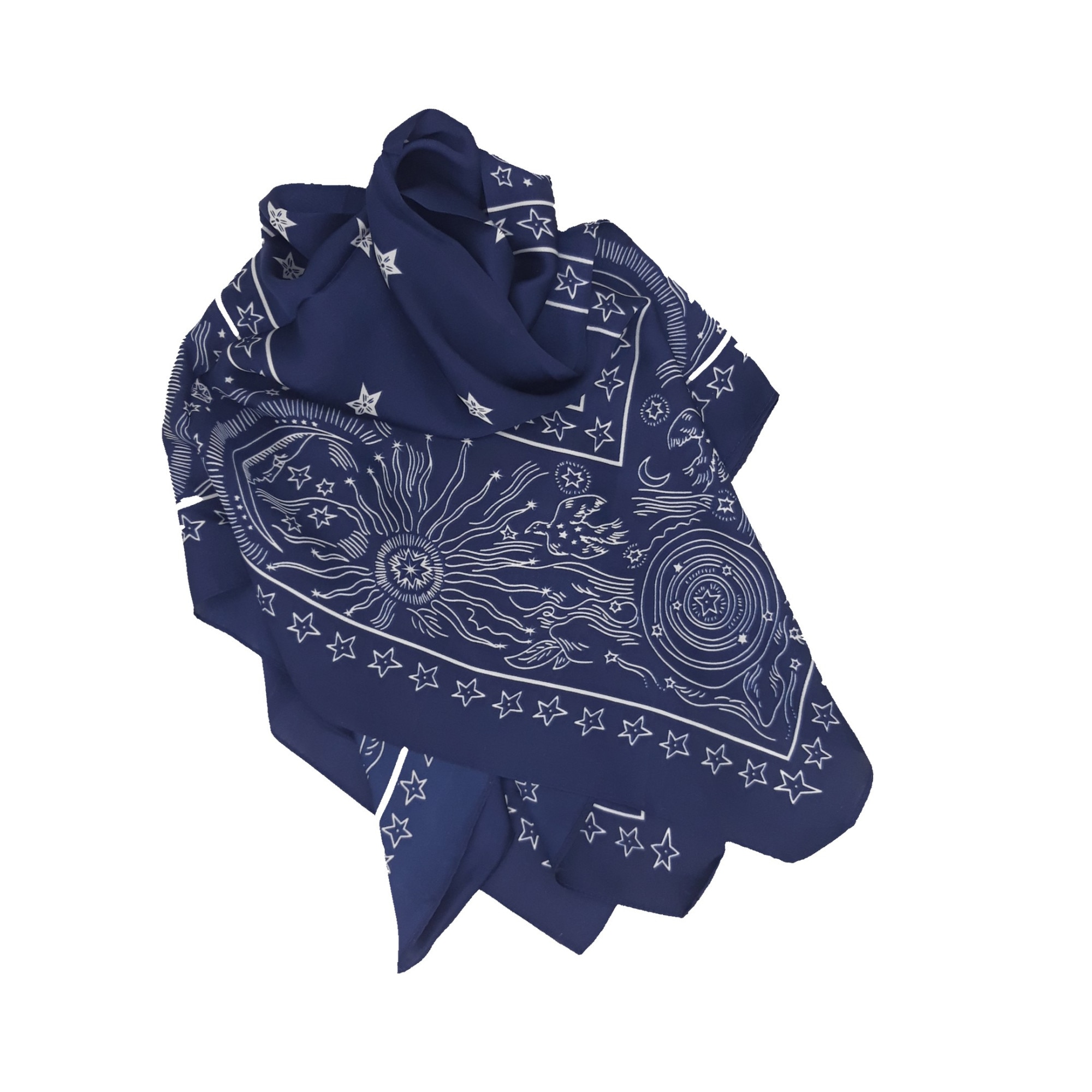 Esarfa dama, din poliester, albastru inchis/alb, dimensiune 70*70 cm