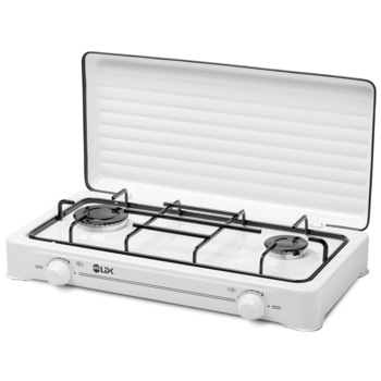 Plita aragaz LDK AMORFO 2 WHITE, Gaz, 2 arzatoare, Capac metalic, Alb Plita aragaz LDK AMORFO 2 WHITE, Gaz, 2 arzatoare, Capac metalic, Alb
