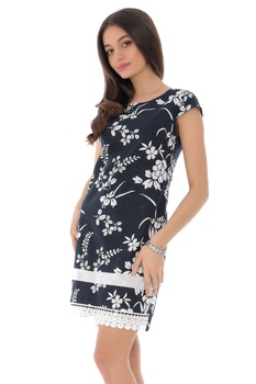 Rochie bleumarin, cu imprimeu floral alb, ROH - DR4105, S Rochie bleumarin, cu imprimeu floral alb, ROH - DR4105, S