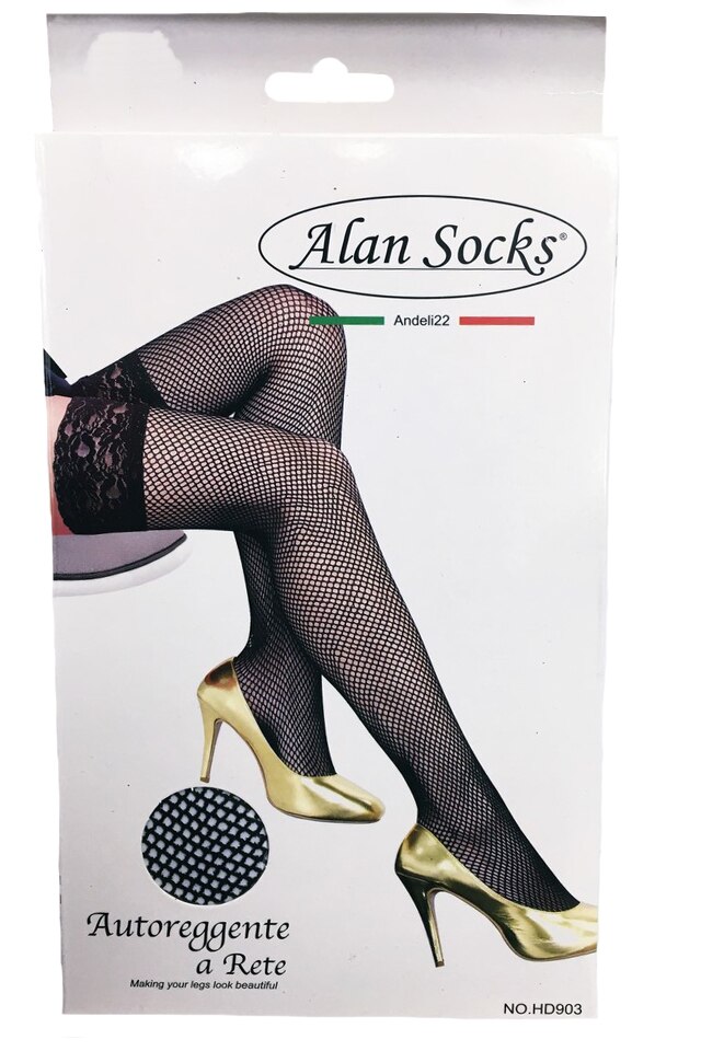 Ciorapi pantalon cu model deosebit tip plasa si banda adeziva, D&J Exclussive, Negru