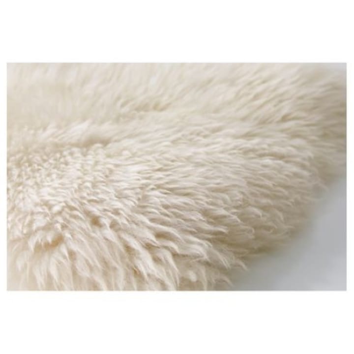 Covoras pufos, din lana naturala de oaie, lucrat manual, placut la atingere, 80x44 cm, alb