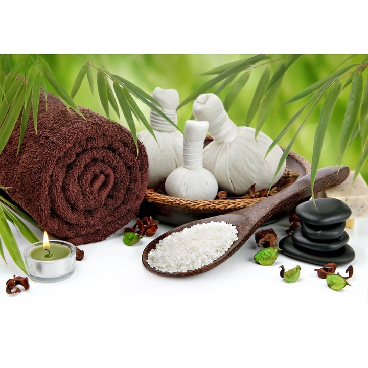 Vászonkép, fürdősó, törölköző, növény, kanál, kő, gyertya 40x57 cm-es