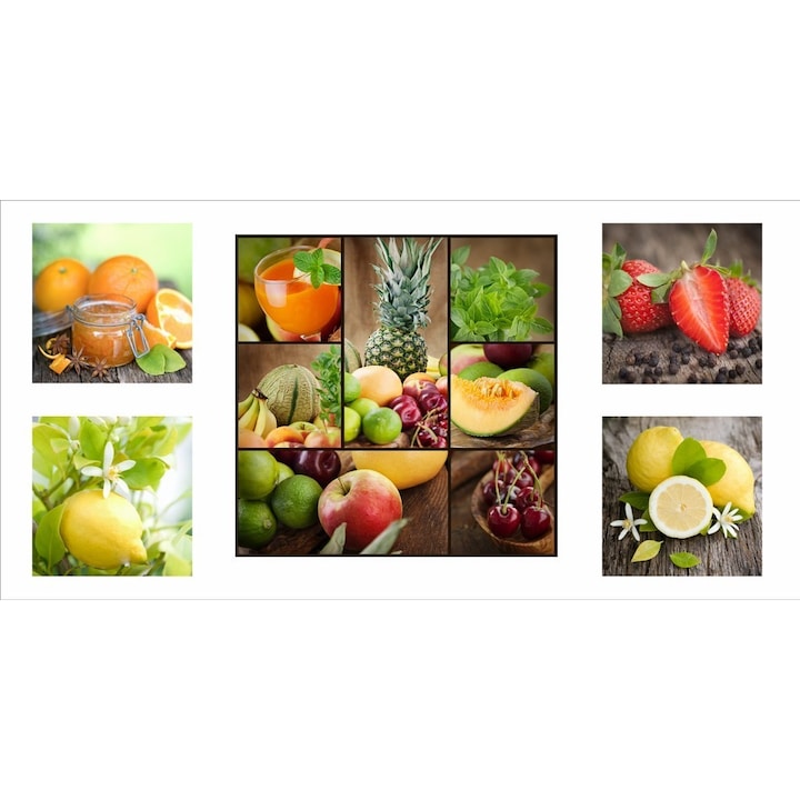 Vászonkép, csendélet, gyümölcs, citrom, narancs, lime, alma, meggy, dinnye, ananász, eper 50x100 cm-es