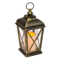 Felinar decorativ, vintage, aspect bronz, lumanare LED, 13x13x27 cm