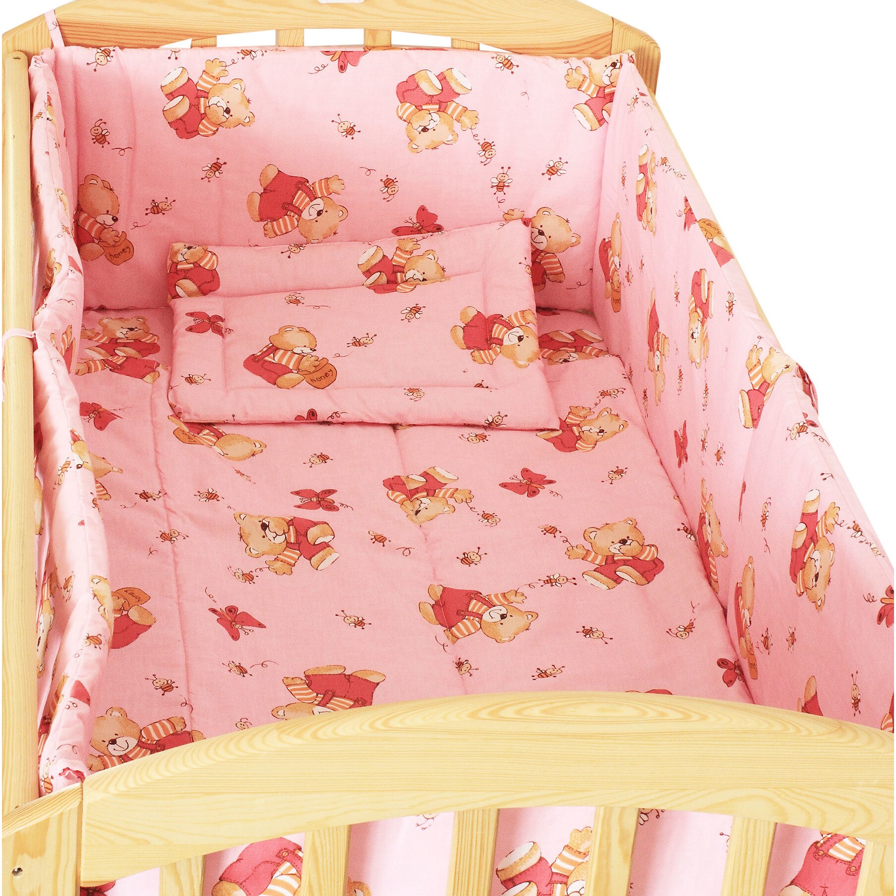 Lenjerie ursulet cu albinute, roz, 5 piese, 120 x 60 cm
