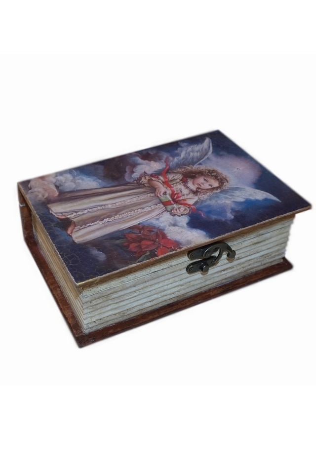 Cutie de bijuterii tip carte decorata manual, Serena, Ingeras