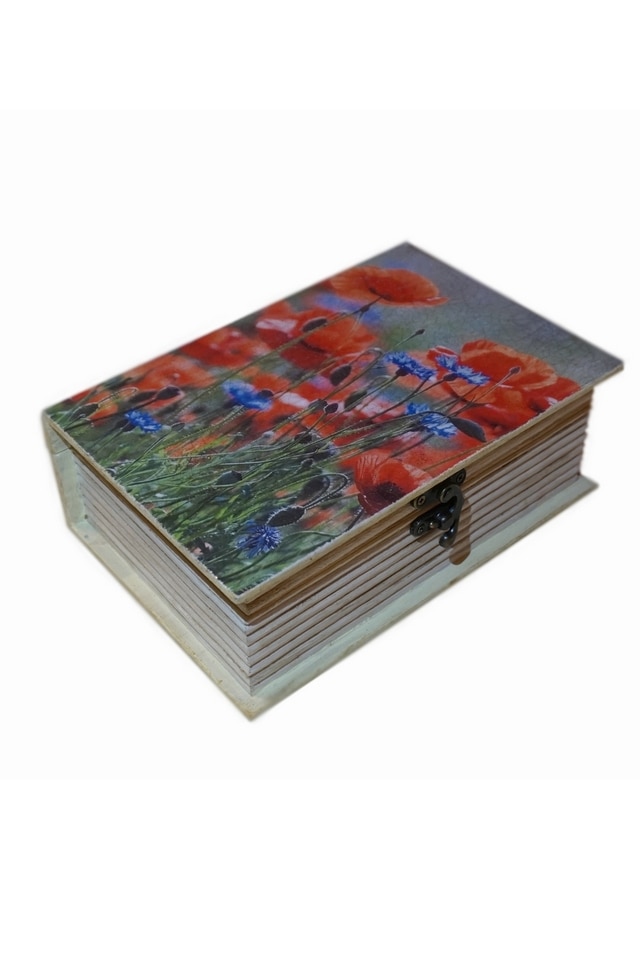 Cutie de bijuterii tip carte decorata manual, Serena, Maci