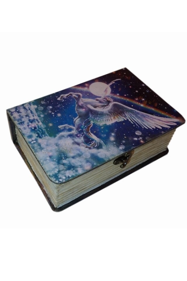 Cutie de bijuterii tip carte decorata manual, Serena, Unicorn