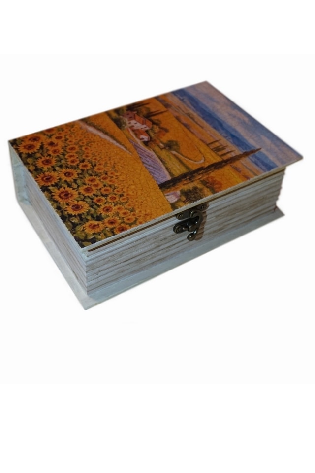 Cutie de bijuterii tip carte decorata manual, Serena, Floarea soarelui