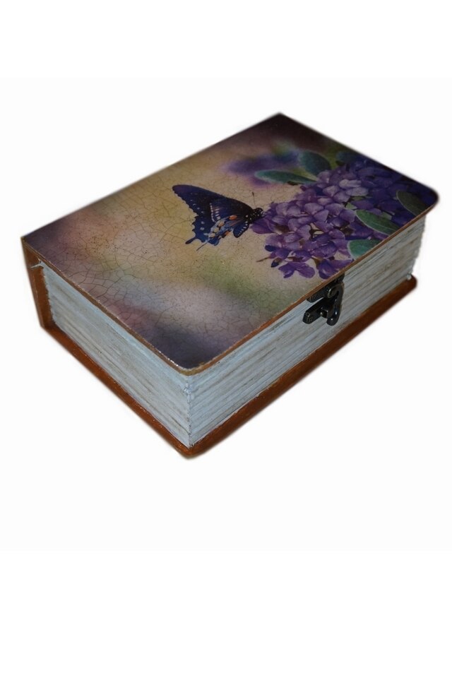 Cutie de bijuterii tip carte decorata manual, Serena, Fluture
