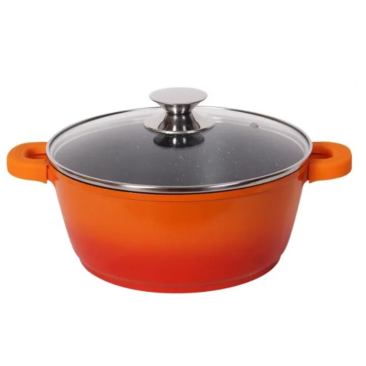 Cratita Bohmann, Diametru 28 cm, Volum 5,8 L, Invelis Marmura, Material Aluminiu Turnat, Design Ergonomic, Portocaliu