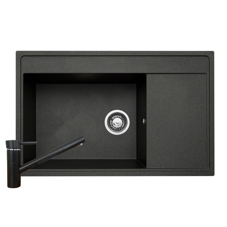 Pachet chiuveta granit + baterie de bucatarie Pyramis CAMEA 790x500mm, adancime cuva 190mm, cuva stanga, montare pe blat, finisaj negru