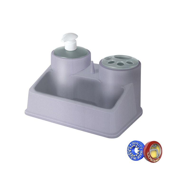 Диспенсър за течен сапун и чашка за четки за зъби с допълнителна поставка Hogar , цвят Сив