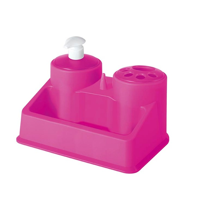 Диспенсър за течен сапун и чашка за четки за зъби с допълнителна поставка Hogar , цвят Розов
