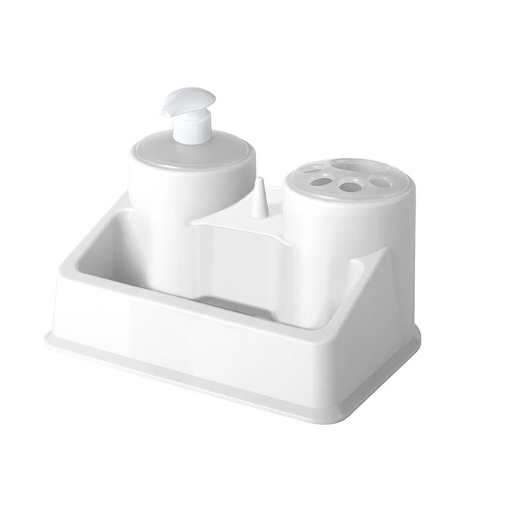 Диспенсър за течен сапун и чашка за четки за зъби с допълнителна поставка Hogar , цвят Бял