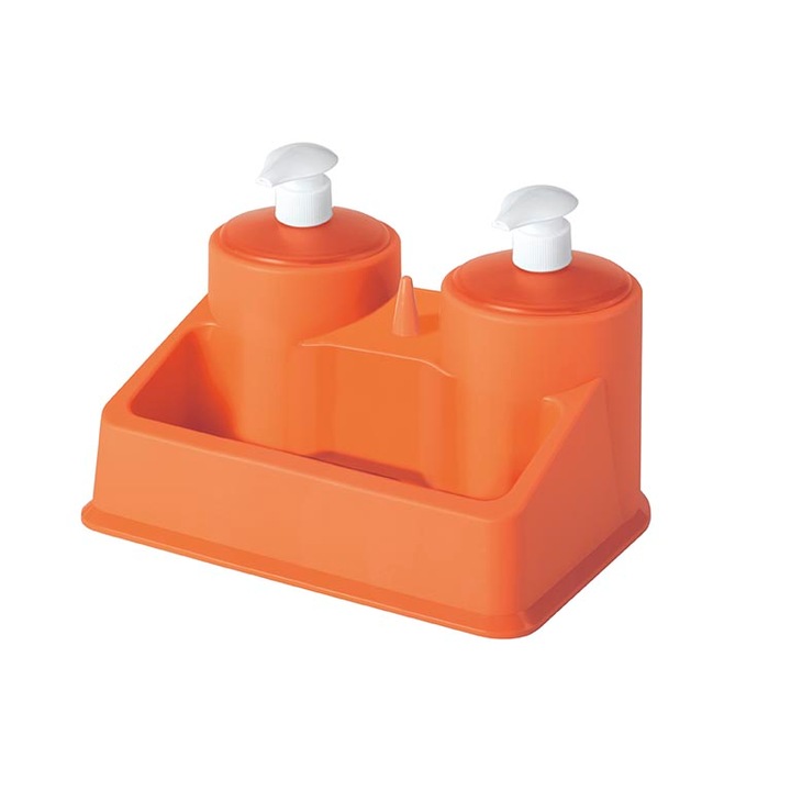 Двоен Диспенсър за течен сапун с ринг за пръстен и допълнителна поставка Hogar , цвят Оранж
