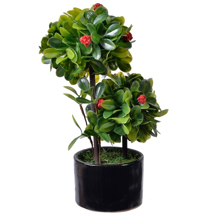 Műanyag Bonsai fa piros virággal 20 cm