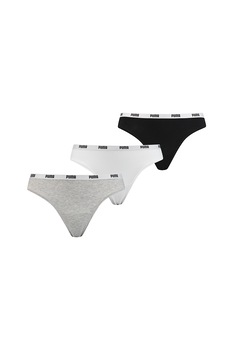 Puma, Set de chiloti tanga - 3 perechi, Gri deschis melange/Alb/Negru Puma, Set de chiloti tanga - 3 perechi, Gri deschis melange/Alb/Negru