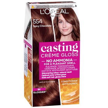 Vopsea de par semi-permanenta fara amoniac L'Oreal Paris Casting Creme Gloss 554 Ciocolata cu chilli, 180 ml Vopsea de par semi-permanenta fara amoniac L'Oreal Paris Casting Creme Gloss 554 Ciocolata cu chilli, 180 ml