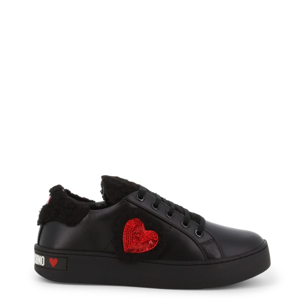 Tenisi Love Moschino cu inimioara cu paiete, Negru