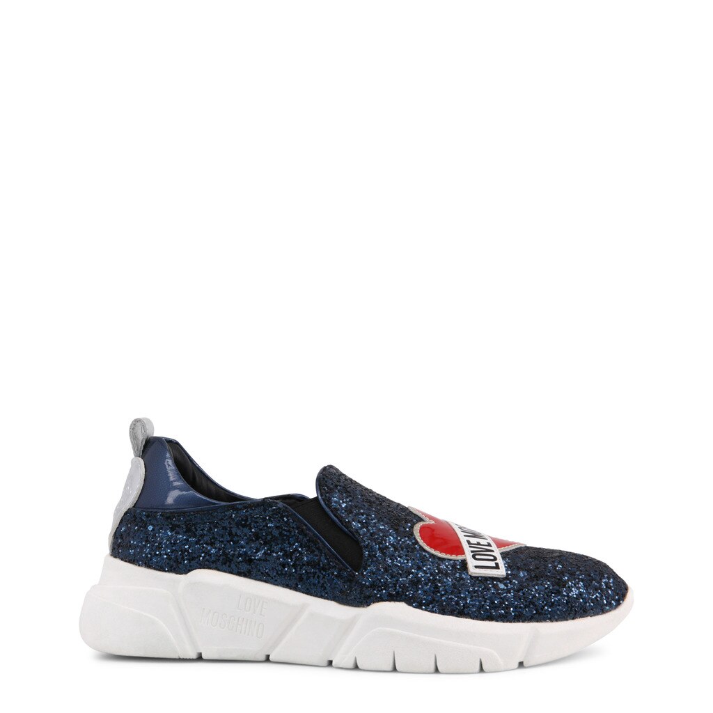 Tenisi Love Moschino cu sclipici si logo, Bleumarine