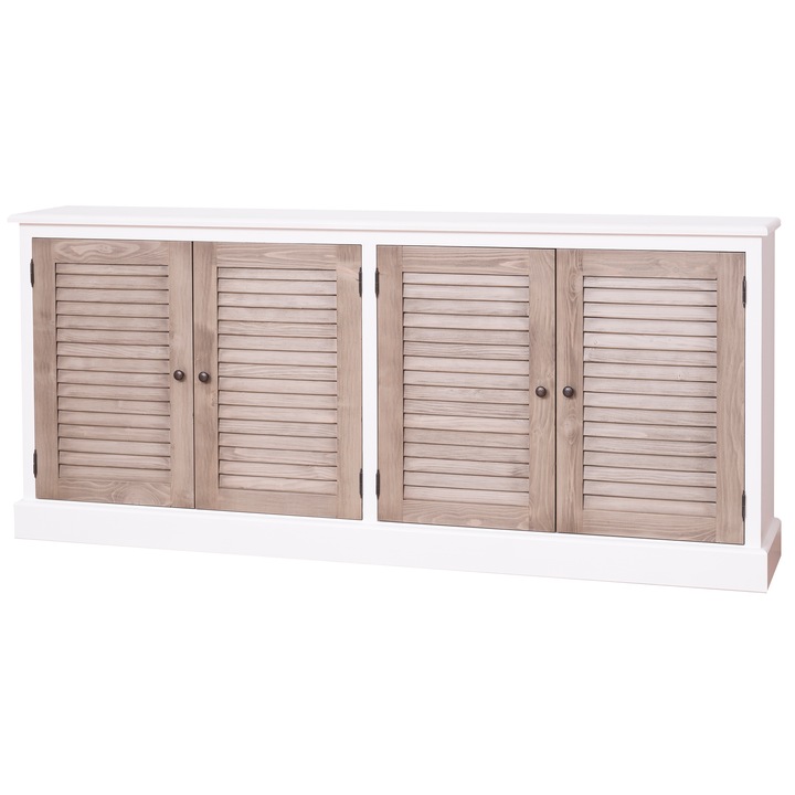 Bufet Szel-Mob cu 4 usi, colectia shutter, culoare corp alb, culoare usi gri, 100% lemn masiv, 209x37x90 cm
