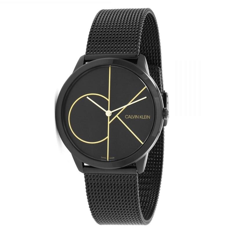 Calvin Klein, Ceas quartz cu curea tip plasa, K3M214X1, 3 ATM, Negru