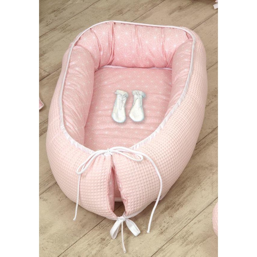 Babynest pentru bebelusi, din bumbac, Origami Waffle fata dubla Pink , 70 x 45 cm, Amy