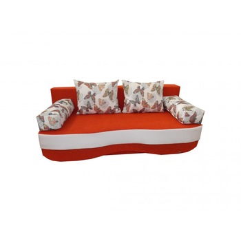 Canapea extensibila Roxy, MobAmbient, Portocaliu, stofa si imitatie de piele, extensie din plasa de arcuri tip relaxa, cu lada de depozitare, 2 perne si 2 cotiere cu imprimeu incluse, 200 x 160 cm Canapea extensibila Roxy, MobAmbient, Portocaliu, stofa si imitatie de piele, extensie din plasa de arcuri tip relaxa, cu lada de depozitare, 2 perne si 2 cotiere cu imprimeu incluse, 200 x 160 cm