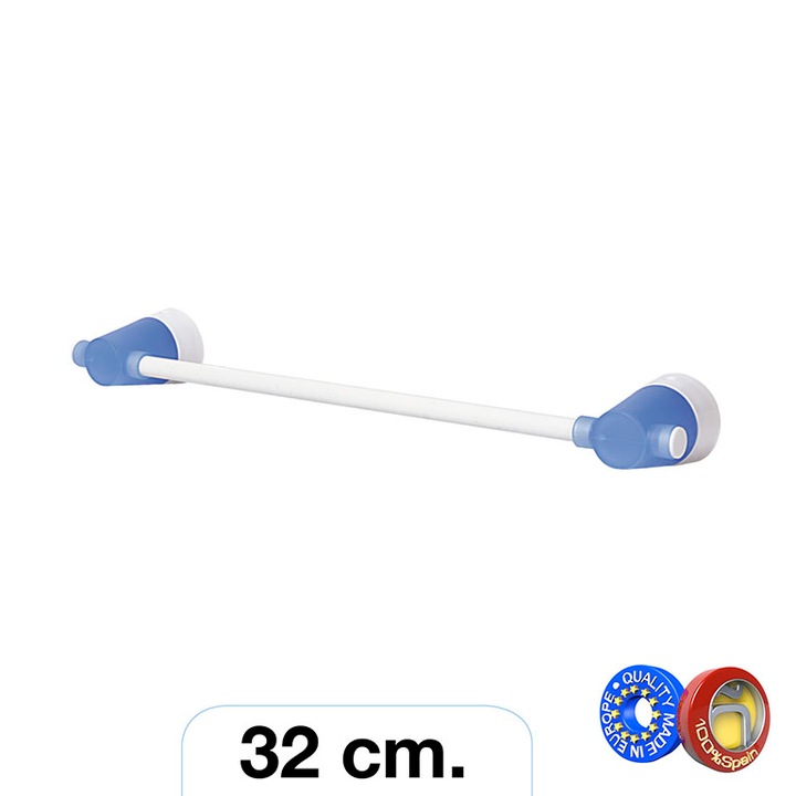 Право окачване за хавлии Hogar 32 см.,аксесоар за стенен монтаж, цвят бял и син