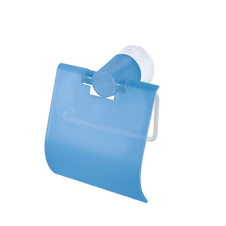 Стенно окачване за тоалетна WC хартия Hogar с капак в синьо прозрачен цвят