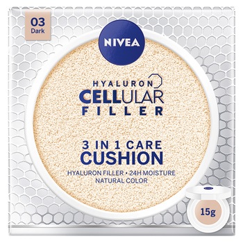 Crema coloranta Nivea Hyaluron Cellular Filler 3-in-1 Care Cushion 03 Dark, 15 g Crema coloranta Nivea Hyaluron Cellular Filler 3-in-1 Care Cushion 03 Dark, 15 g