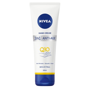 Crema pentru maini Nivea 3-in-1 Q10 anti-imbatranire, 100 ml Crema pentru maini Nivea 3-in-1 Q10 anti-imbatranire, 100 ml