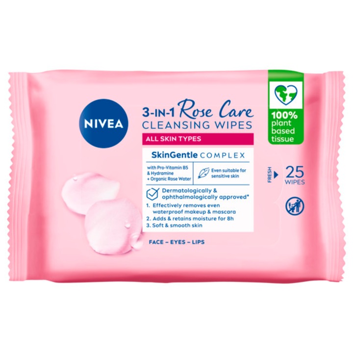 Nivea Micellair Rose Water, micellás törlőkendő, 25 darab