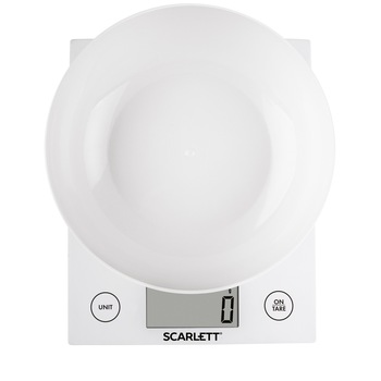 Cantar de bucatarie cu bol, Scarlett SC-KS57B10, 5 Kg, Control electronic, Alb Cantar de bucatarie cu bol, Scarlett SC-KS57B10, 5 Kg, Control electronic, Alb