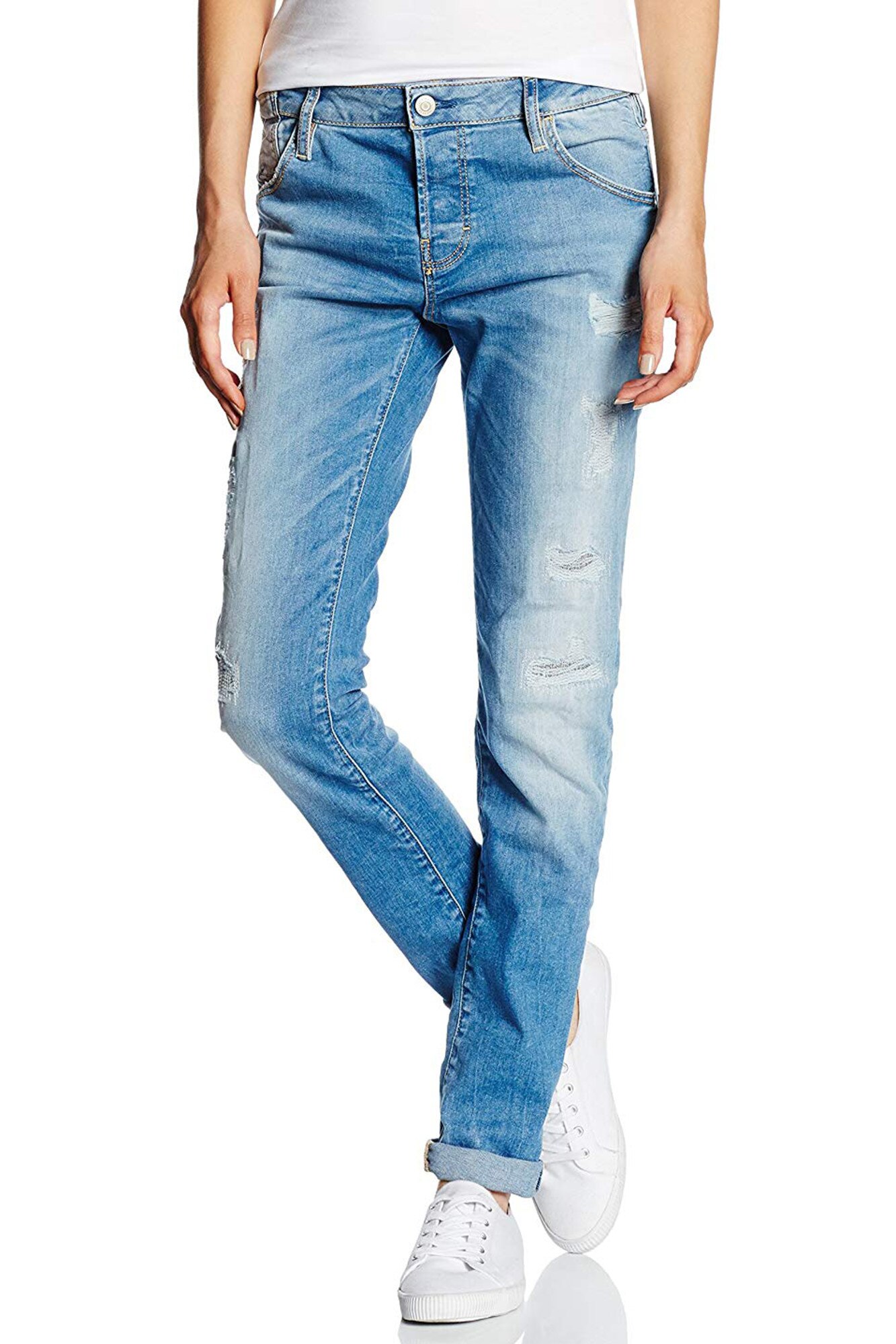 Blugi dama cu rupturi decorative, Guess Jeans, Albastru deschis, W29-L32
