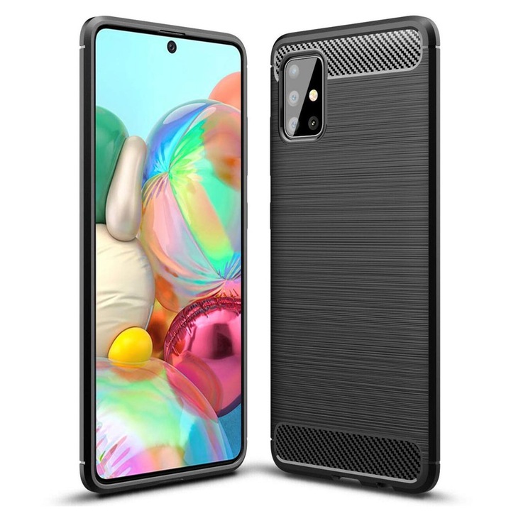 AZIAO Carbon Resistance Case за Samsung Galaxy A51 5G, TPU по-добра защита, Fiber Design, Anti-Shock Optimization, Long Term Case, Titanium Black