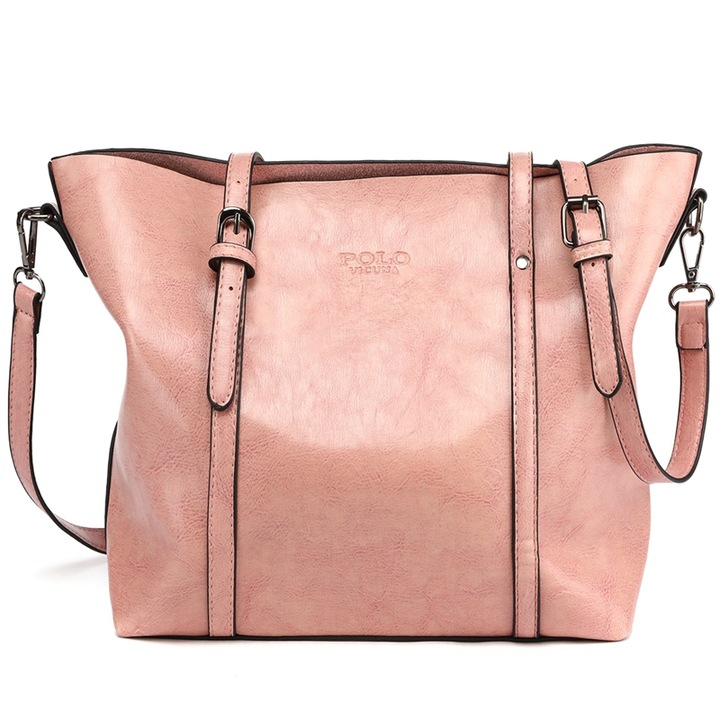 Geanta de piele cu bareta pentru umar, Vicuna Polo Réseau, Roz
