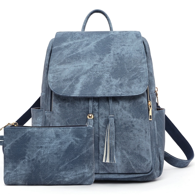 Set Rucsac si portofel de piele, Vicuna Polo Sunrose, Albastru