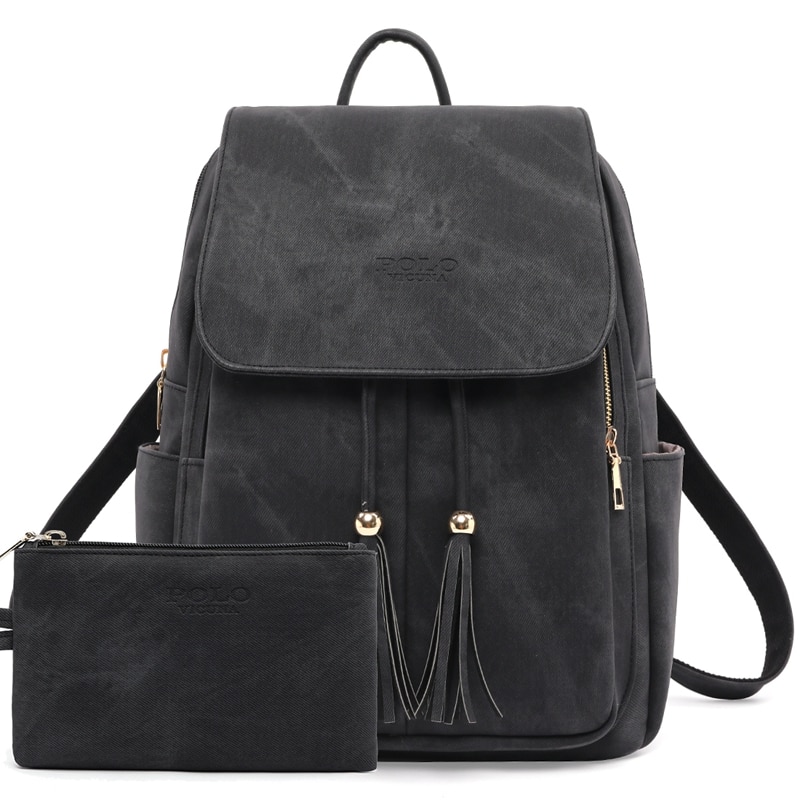 Set Rucsac si portofel de piele, Vicuna Polo Sunrose, Negru